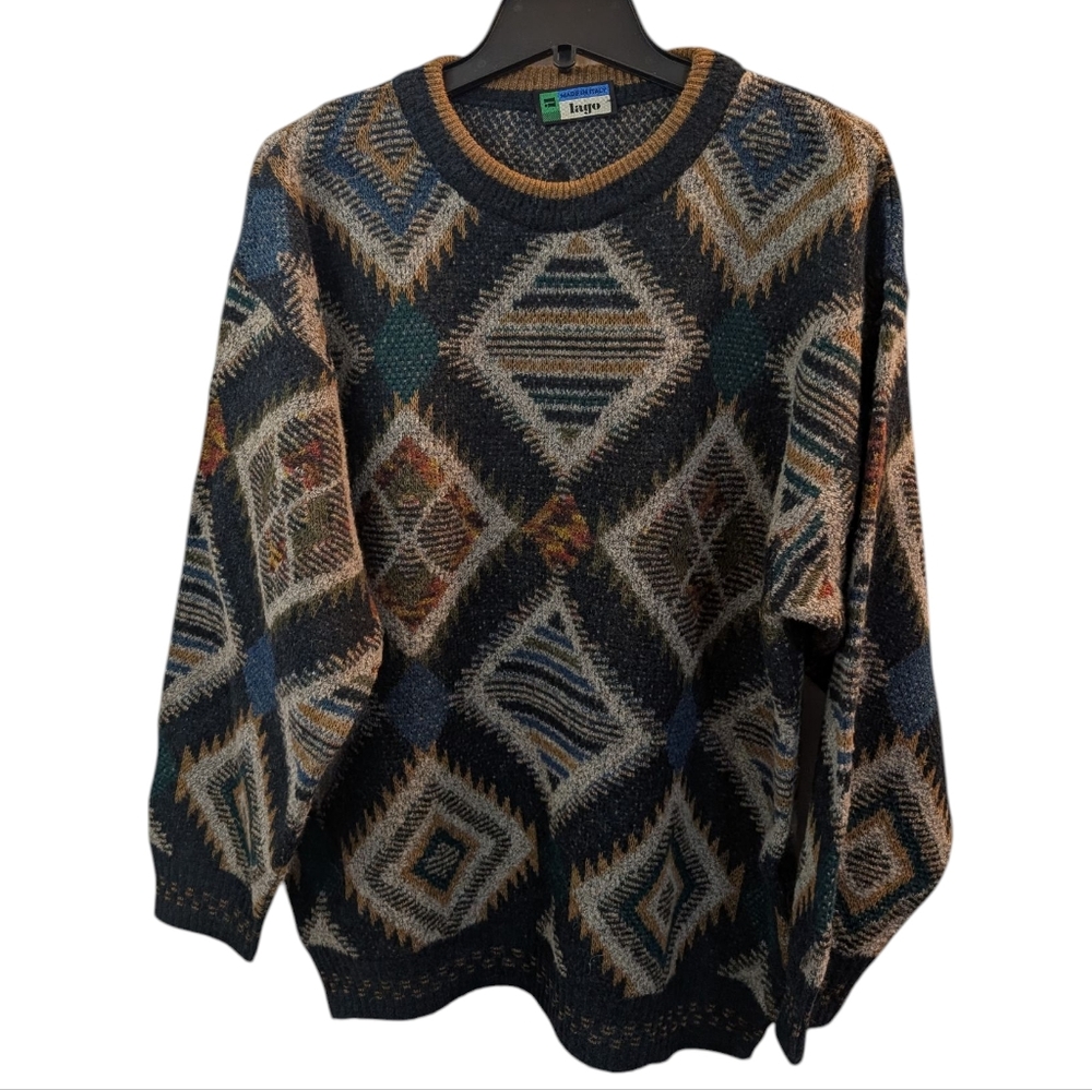 Vintage Lago 3D Sweater Crewneck  Wool Blend Brown..Size Large